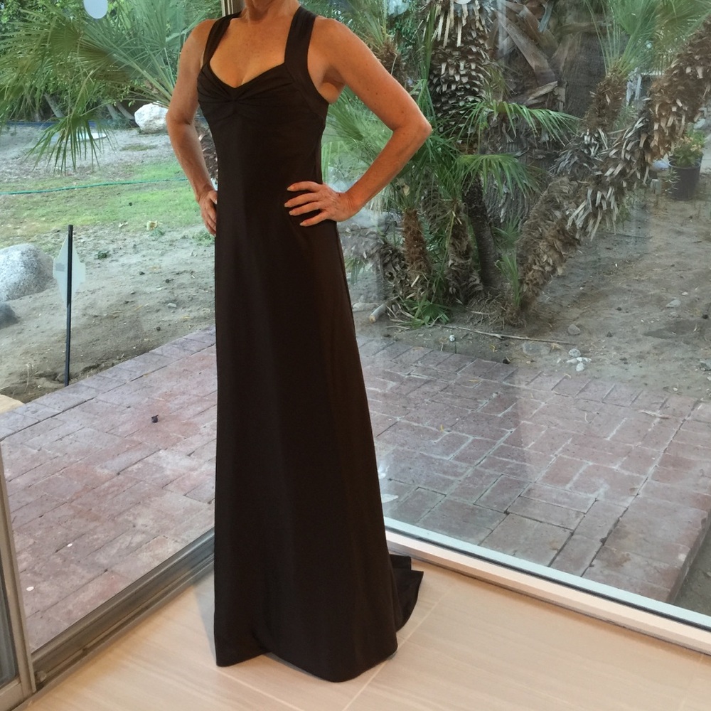 Calvin Klein Chocolate Satin Evening Gown